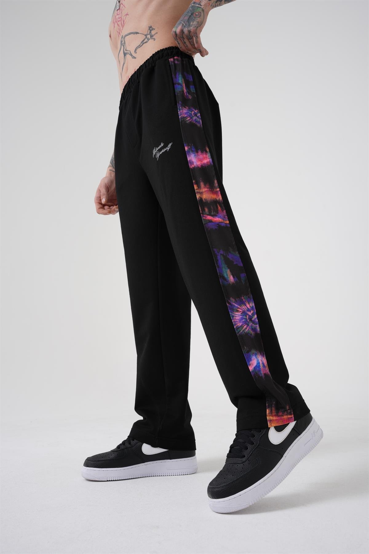 Oversize Motıvate Yourself Baskılı Beli Lastikli Organik Pamuklu Eşofman SİYAH