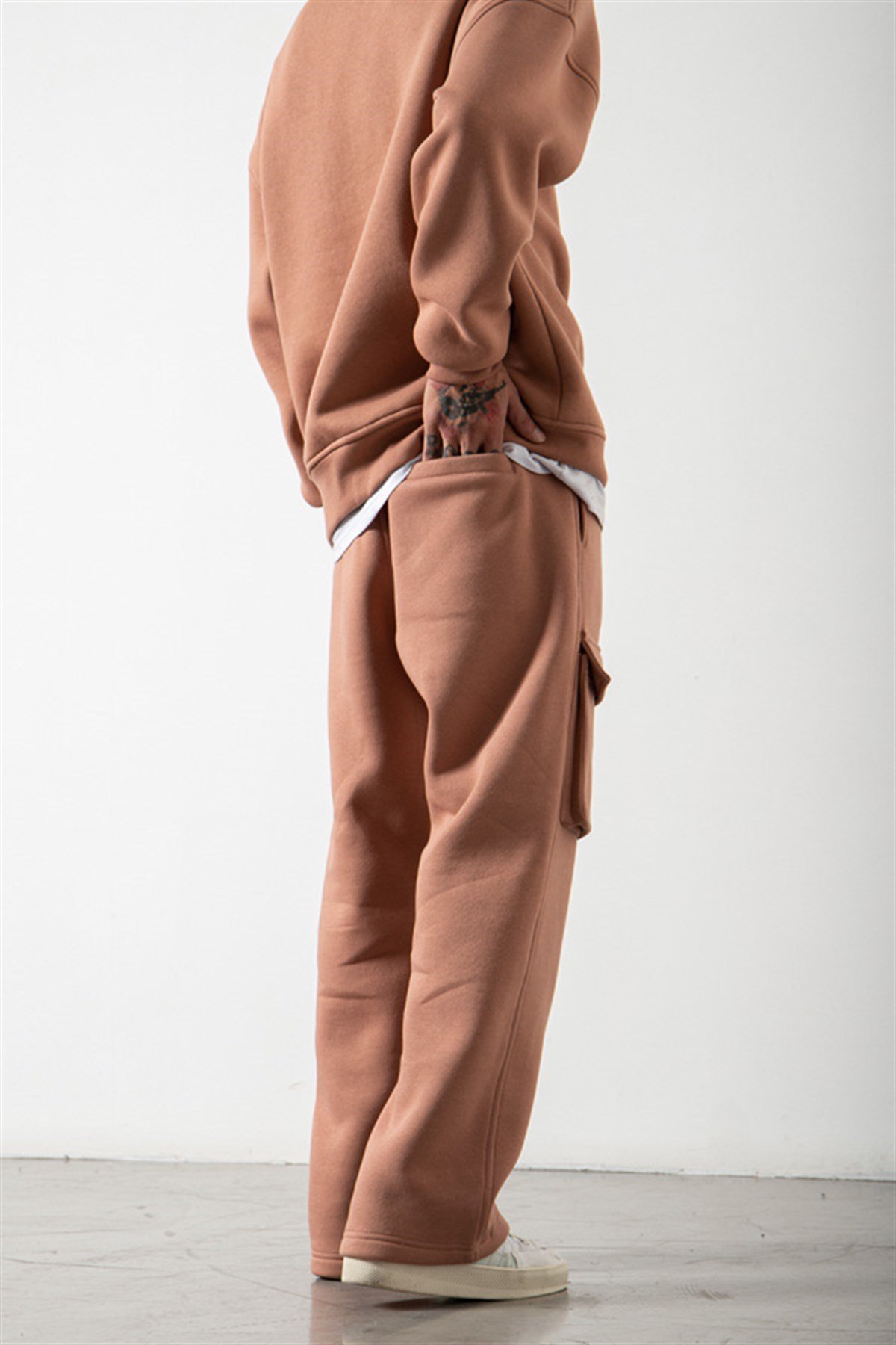 Oversize Çift Çepli Born Again Nakışlı Eşofman COPPER
