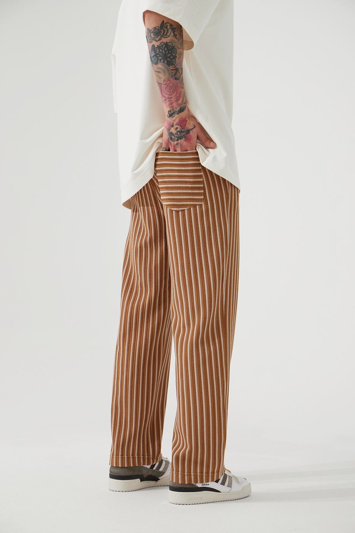 RELAXED BAGGY MAROKEN SEDEF ÇİZGİLİ EŞOFMAN ALTI SÜTLÜ KAHVE