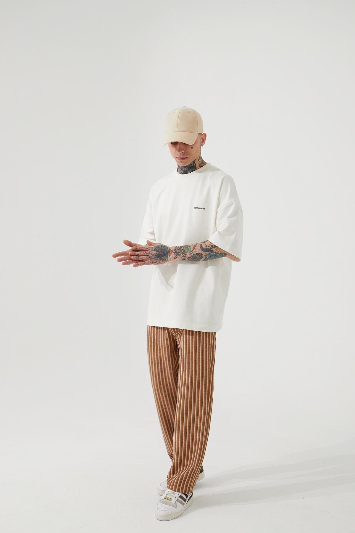 RELAXED BAGGY MAROKEN SEDEF ÇİZGİLİ EŞOFMAN ALTI SÜTLÜ KAHVE