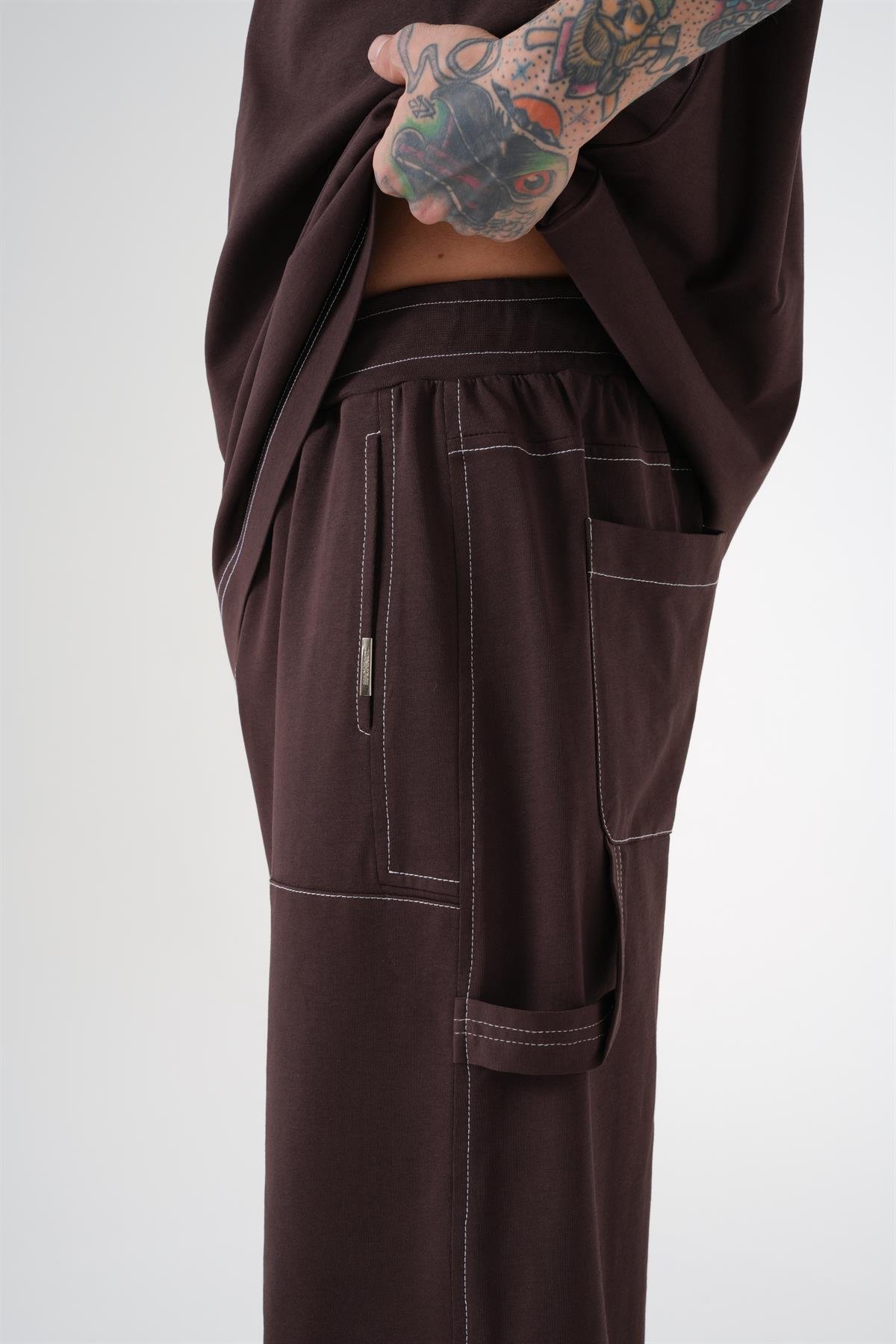OVERSIZE PREMIUM SEWING CEPLI PANTOLON KAHVE