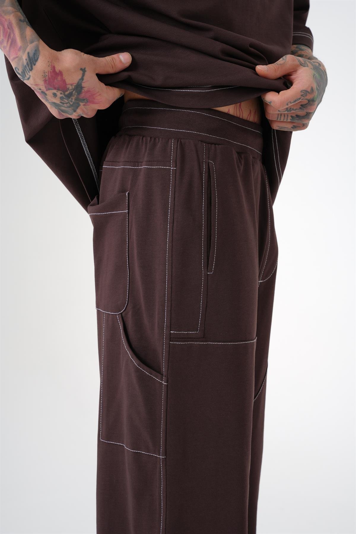 OVERSIZE PREMIUM SEWING CEPLI PANTOLON KAHVE