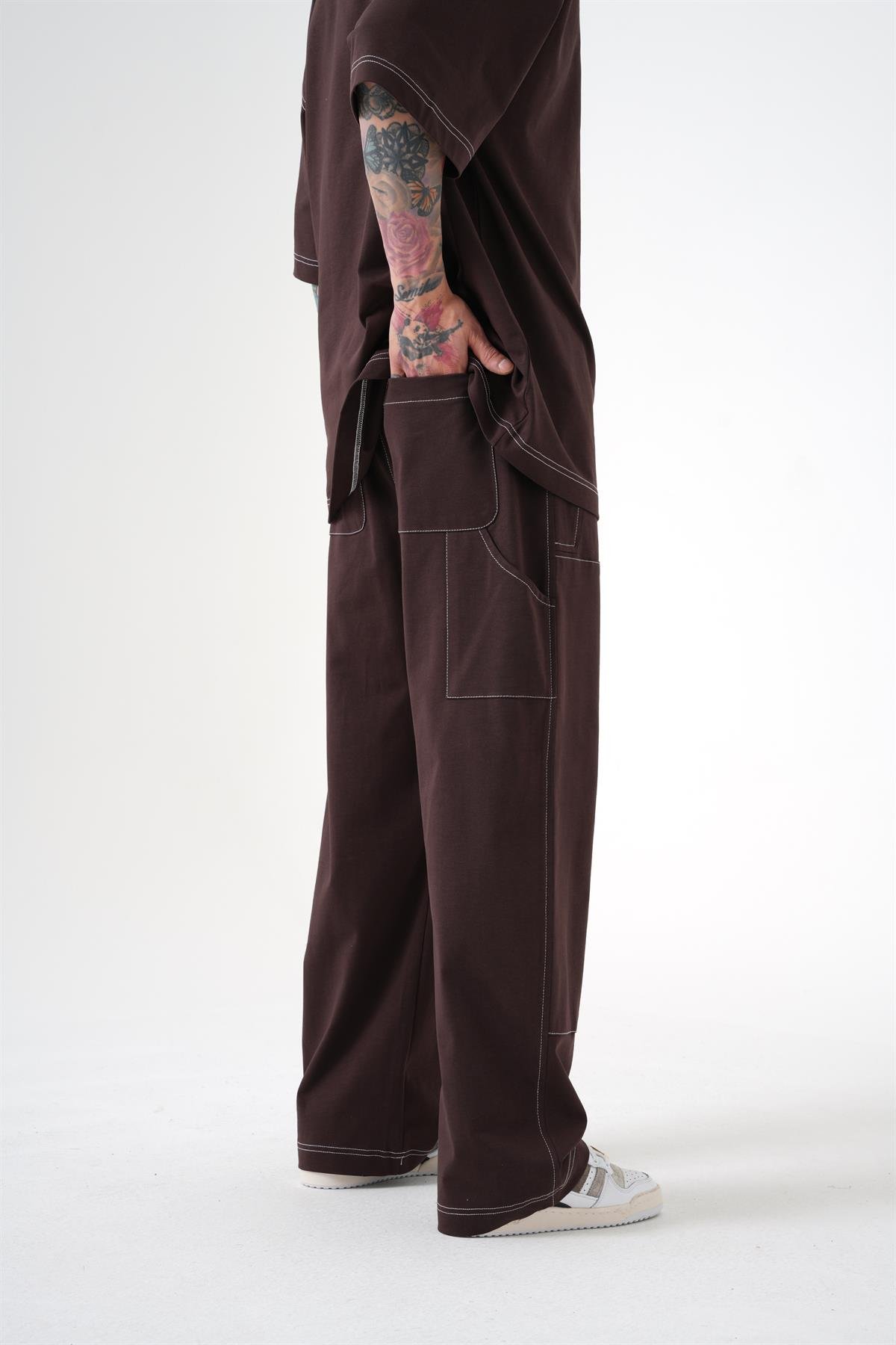 OVERSIZE PREMIUM SEWING CEPLI PANTOLON KAHVE