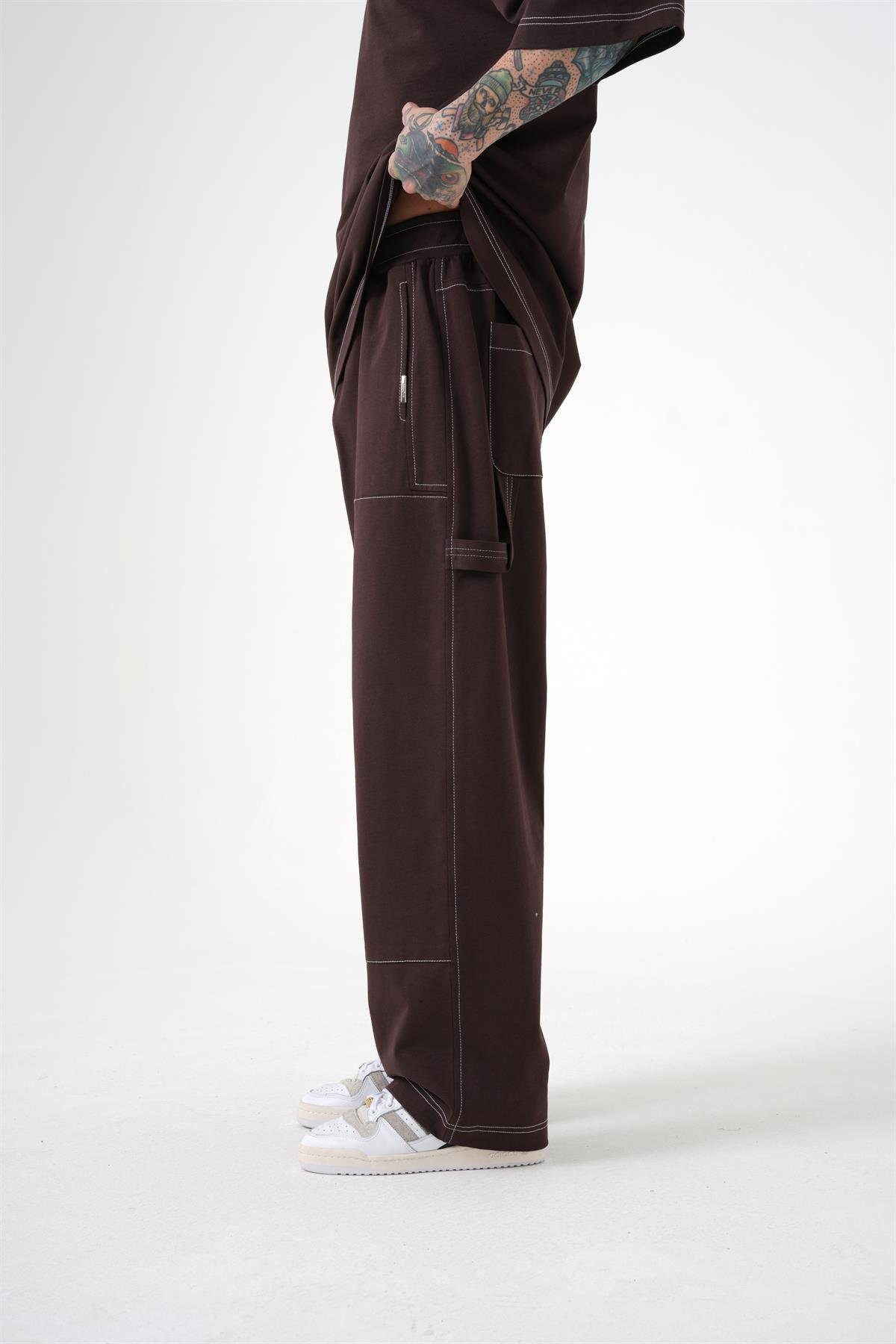 OVERSIZE PREMIUM SEWING CEPLI PANTOLON KAHVE