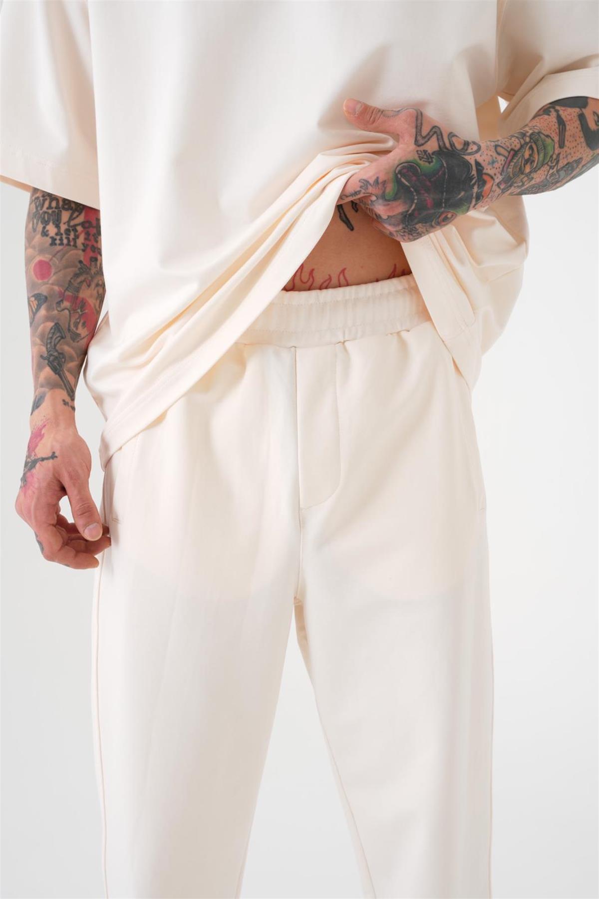 RELAXED BASIC PAÇA LASTİKLİ CEPLİ EŞOFMAN ALTI BEYAZ