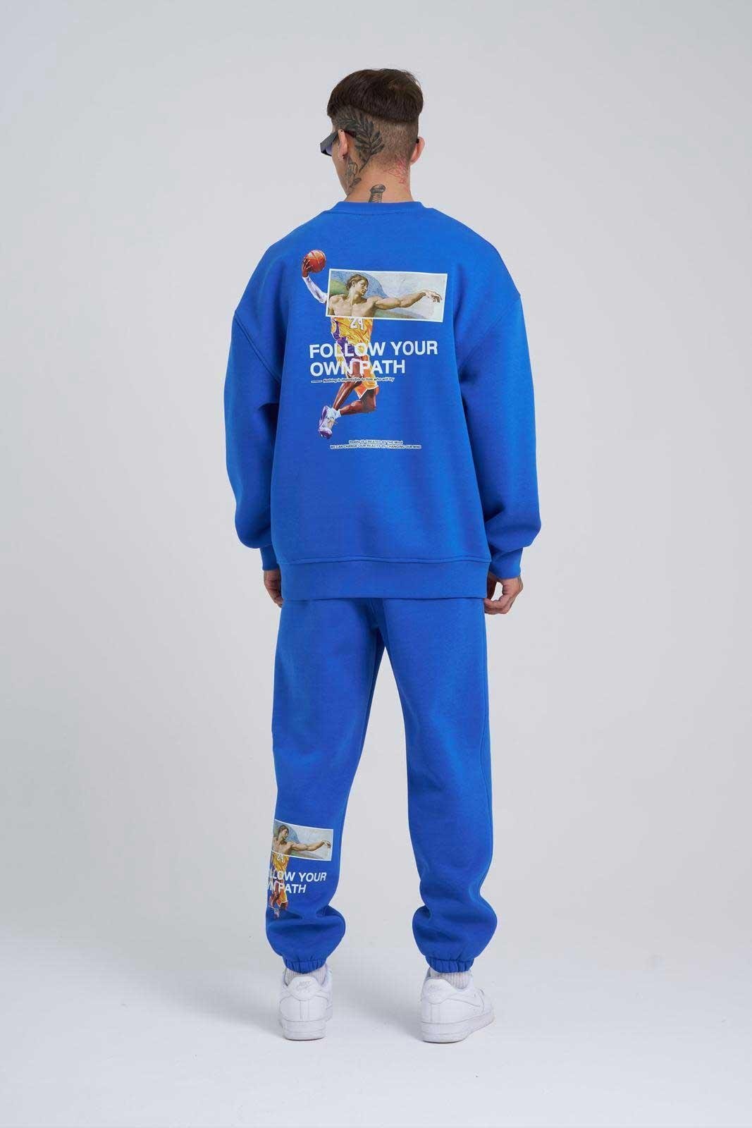 Erkek Follow Your Baskılı Oversize Saks Eşofman Altı