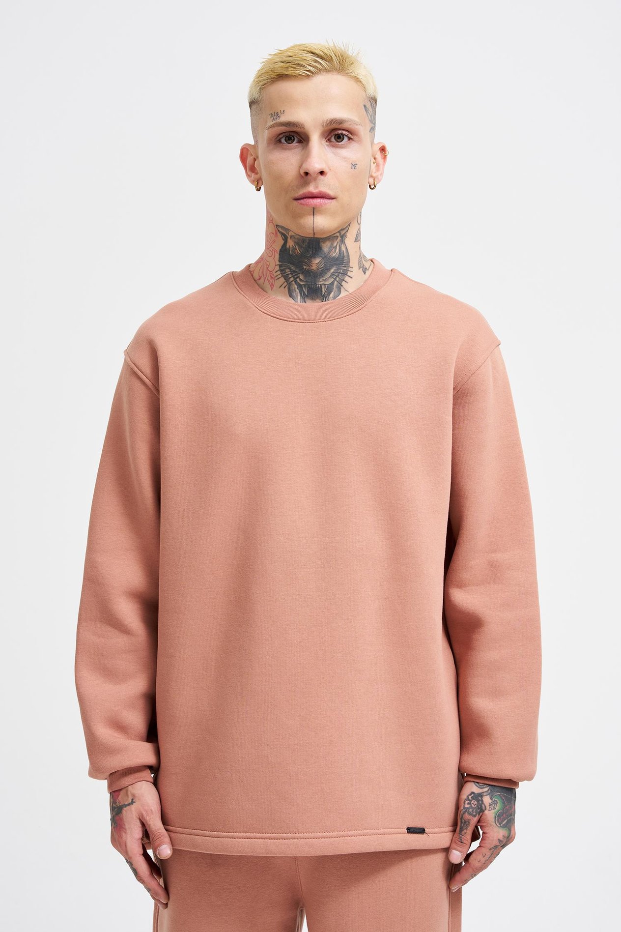 Relaxed Yırtmaçlı Bisiklet Yaka Basic Sweatshirt COPPER