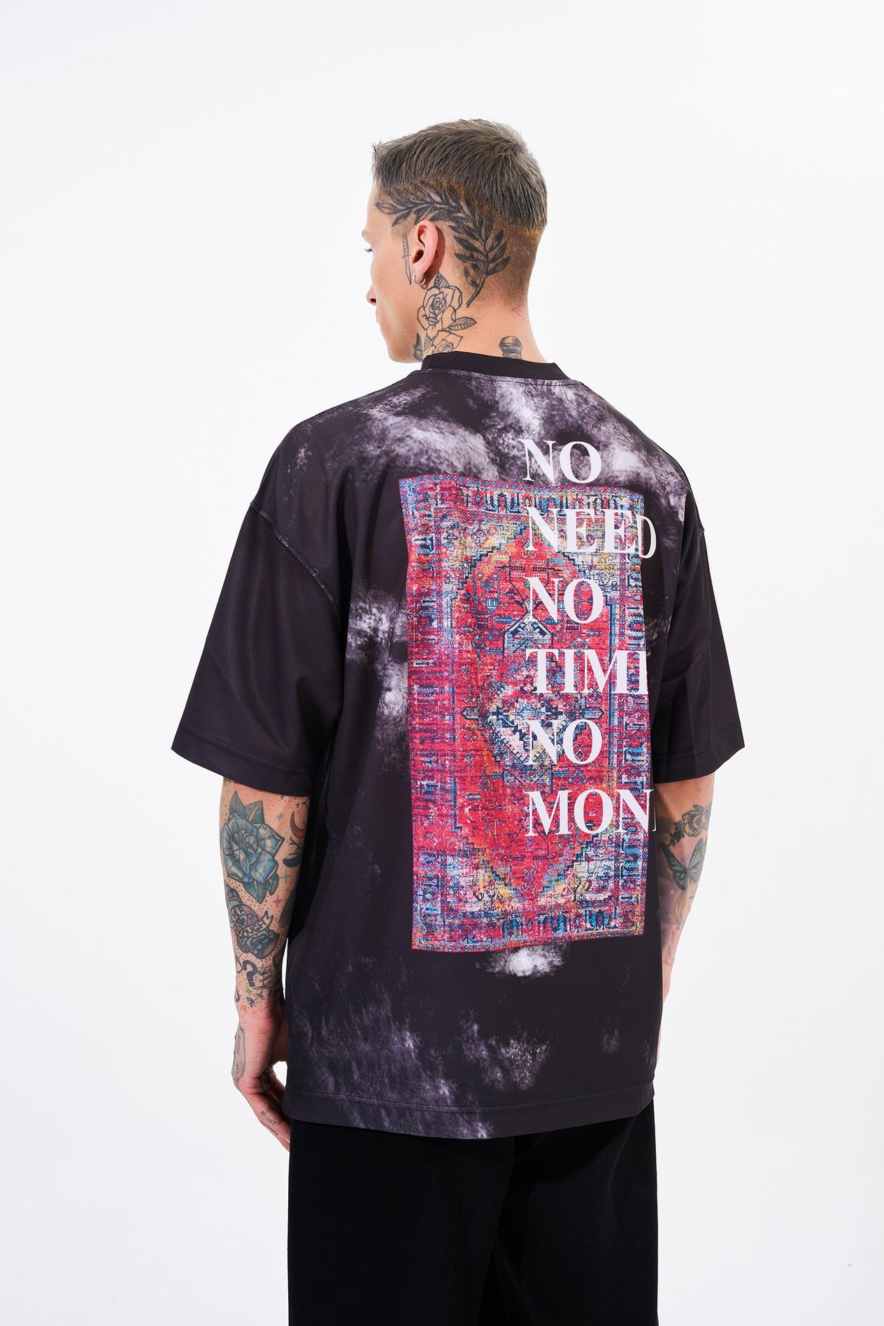 Erkek No Need No Tıme Oversize Siyah Tişört