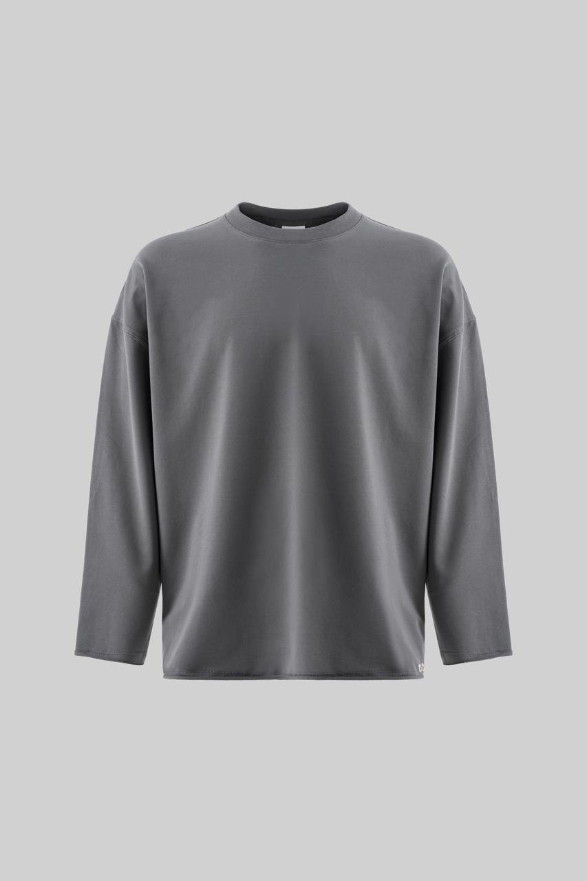  Erkek Oversize Baskılı Uzun Kollu Smoked Sweatshirt