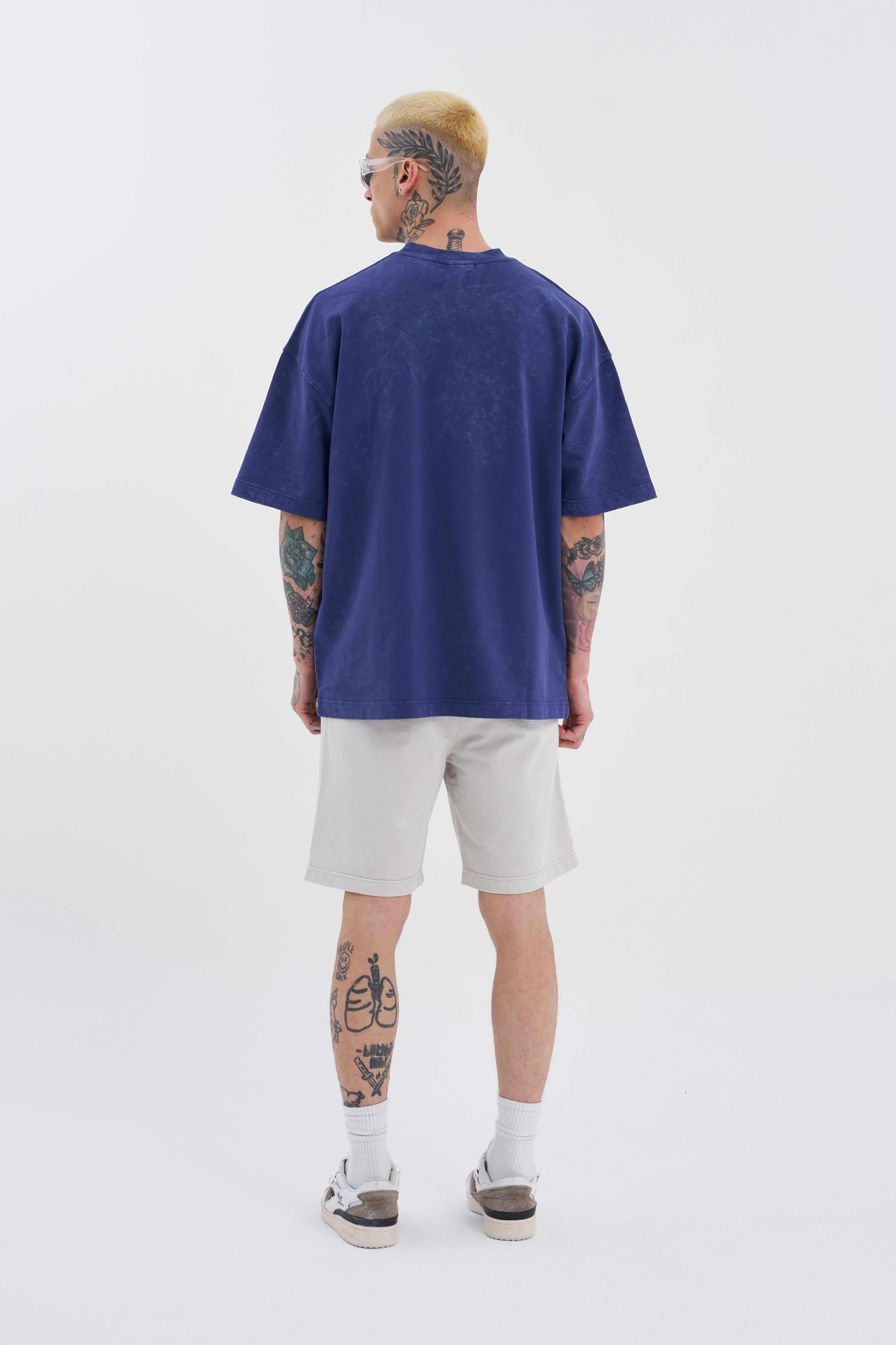 Unisex Luxury Basic Yıkamalı Oversize Lacivert Spotted Tişört