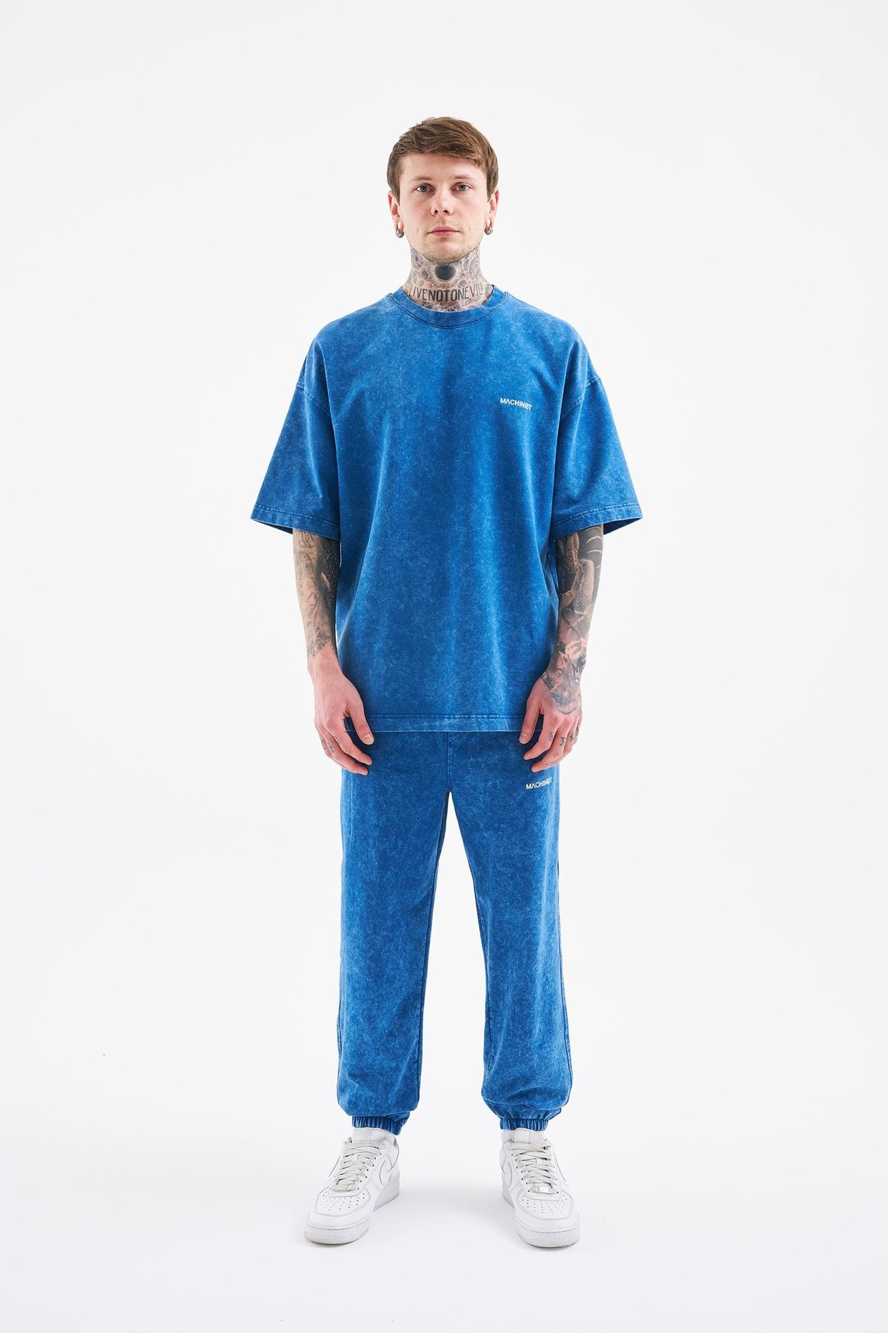 Unisex Luxury Basic Yıkamalı Oversize İndigo Spotted Tişört