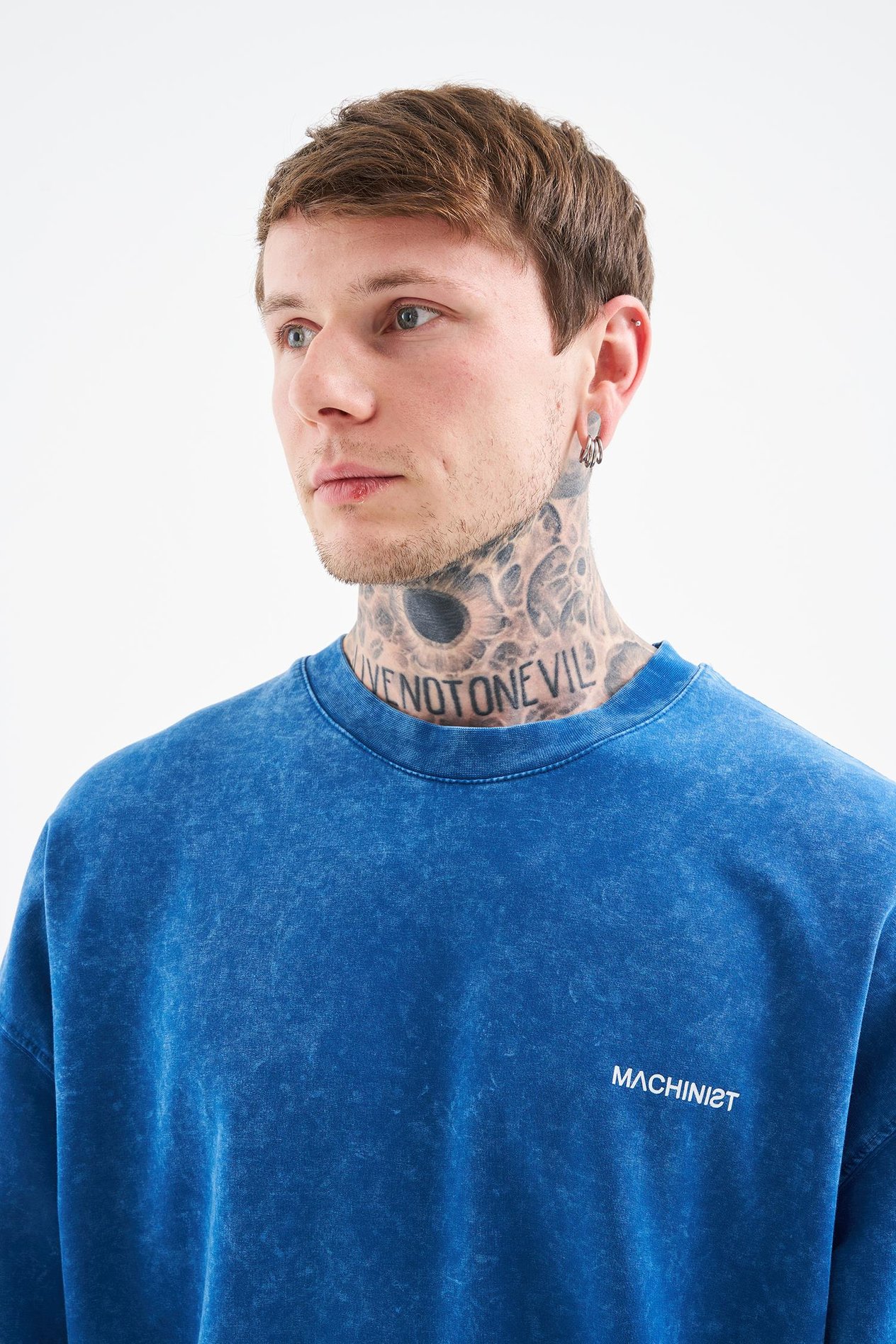 Unisex Luxury Basic Yıkamalı Oversize İndigo Spotted Tişört