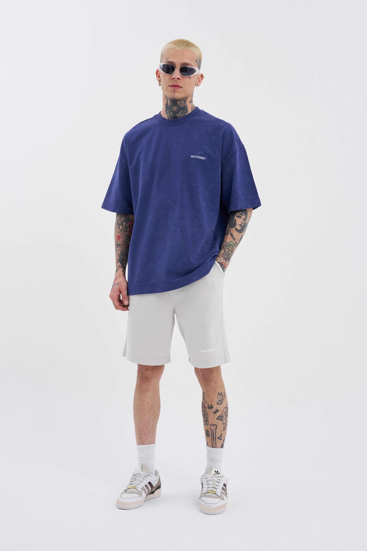 Unisex Luxury Basic Yıkamalı Oversize Lacivert Spotted Tişört