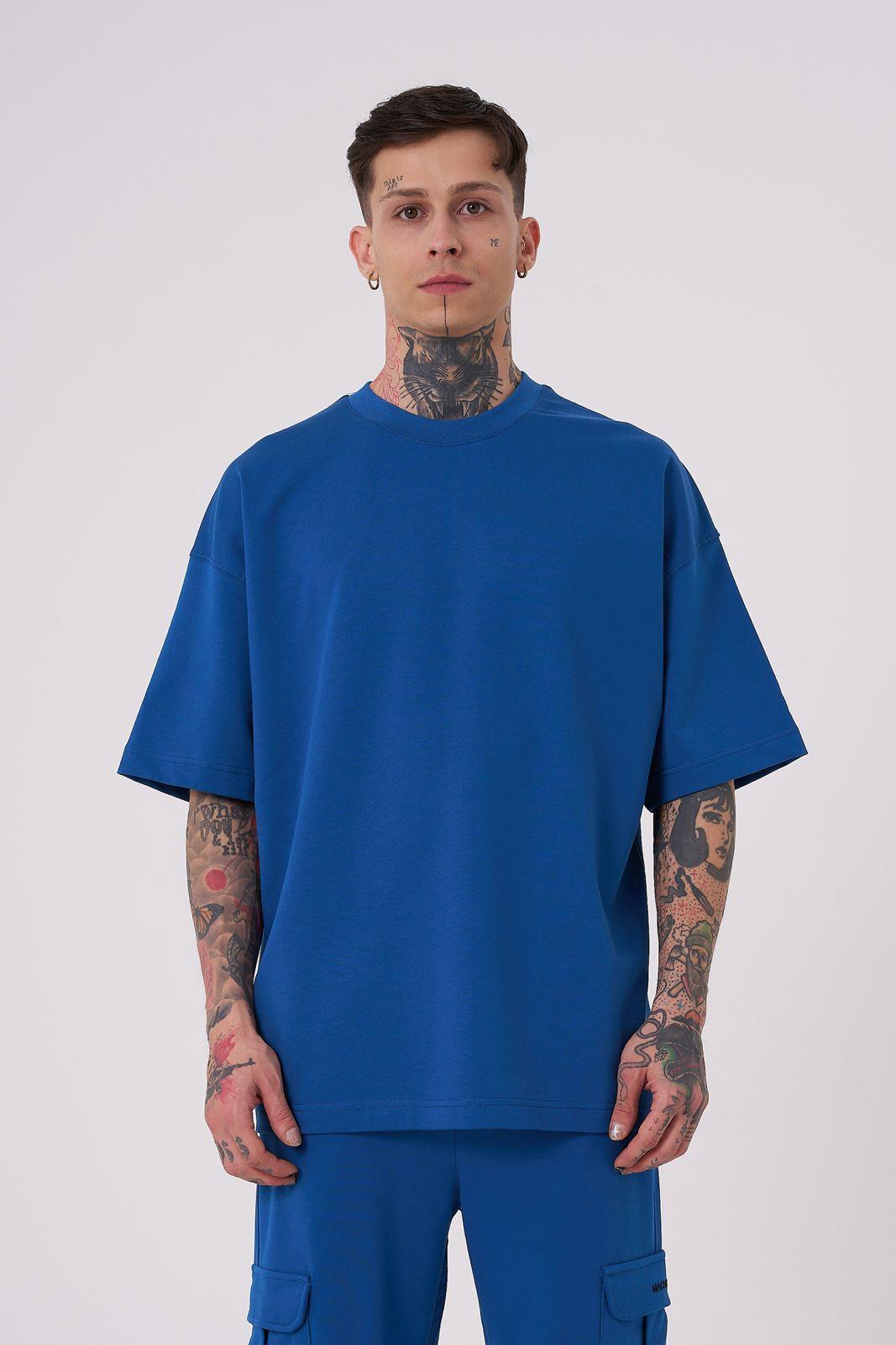 UNISEX OVERSIZE BASIC PAMUKLU T-SHIRT NEW INDIGO