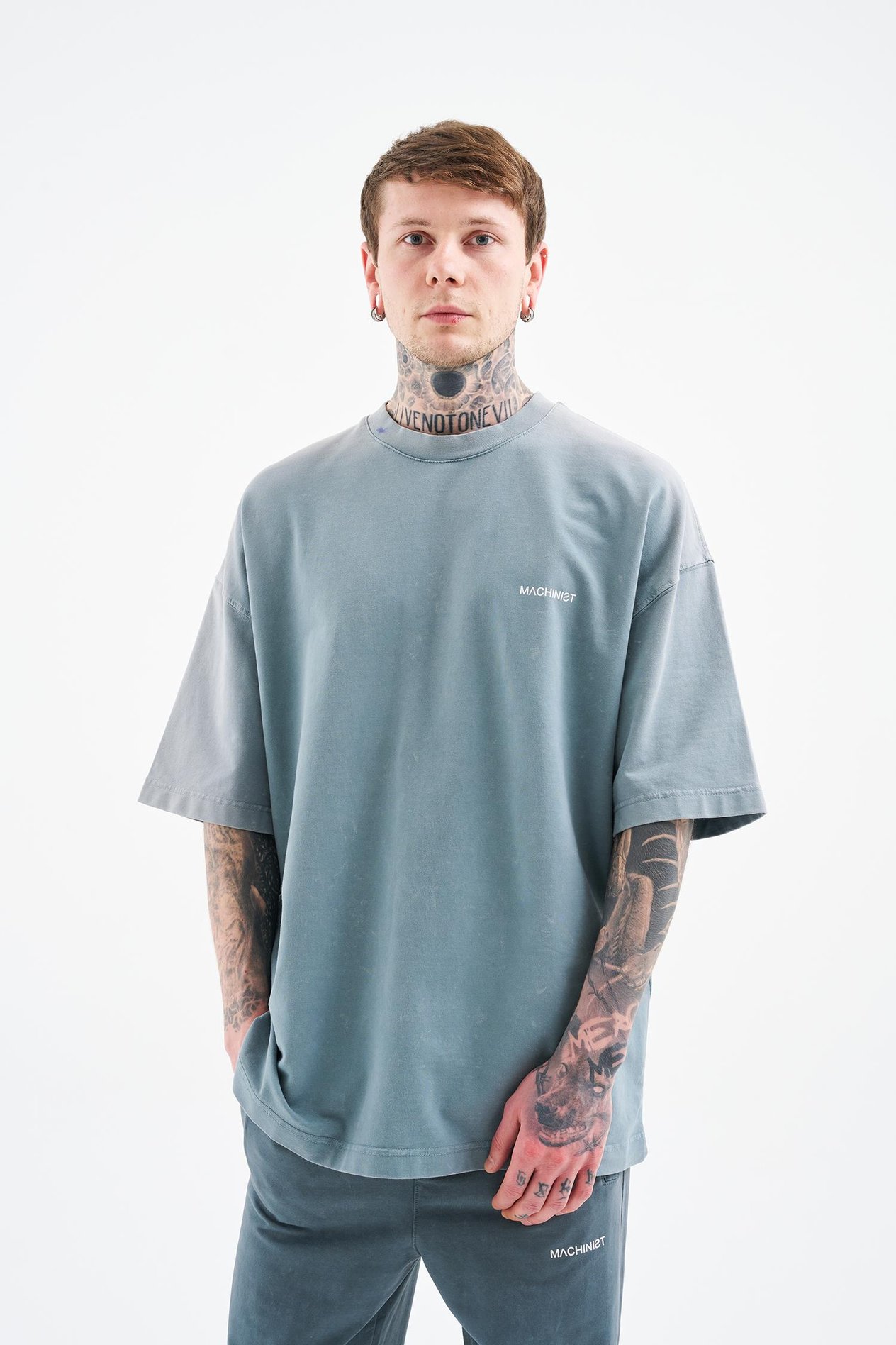 UNISEX OVERSIZE YIKAMALI LUXURY BASIC T-SHIRT GHOST CLOUDY