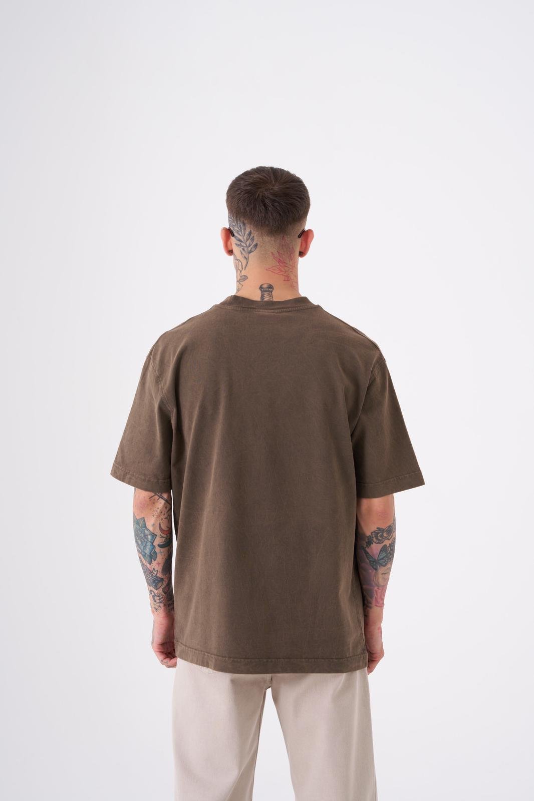 UNISEX RELAXED YIKAMALI BASIC T-SHIRT OAK COFFEE SPOTTED