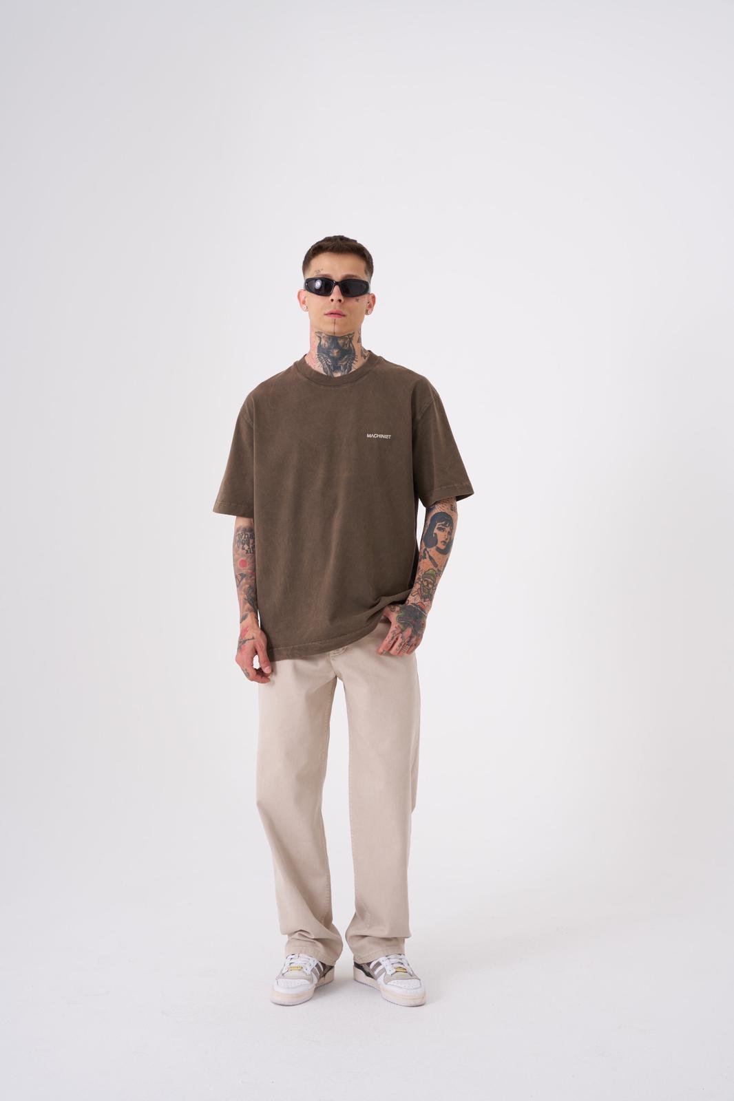 UNISEX RELAXED YIKAMALI BASIC T-SHIRT OAK COFFEE SPOTTED