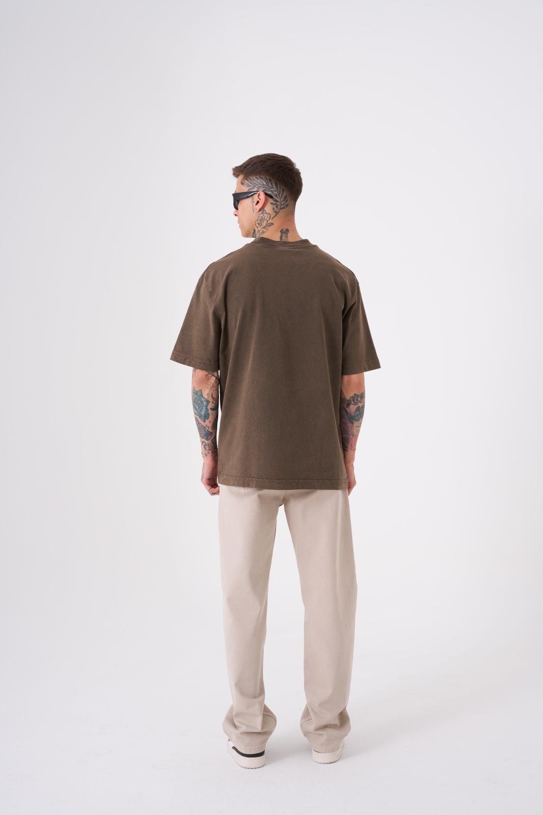 UNISEX RELAXED YIKAMALI BASIC T-SHIRT OAK COFFEE SPOTTED