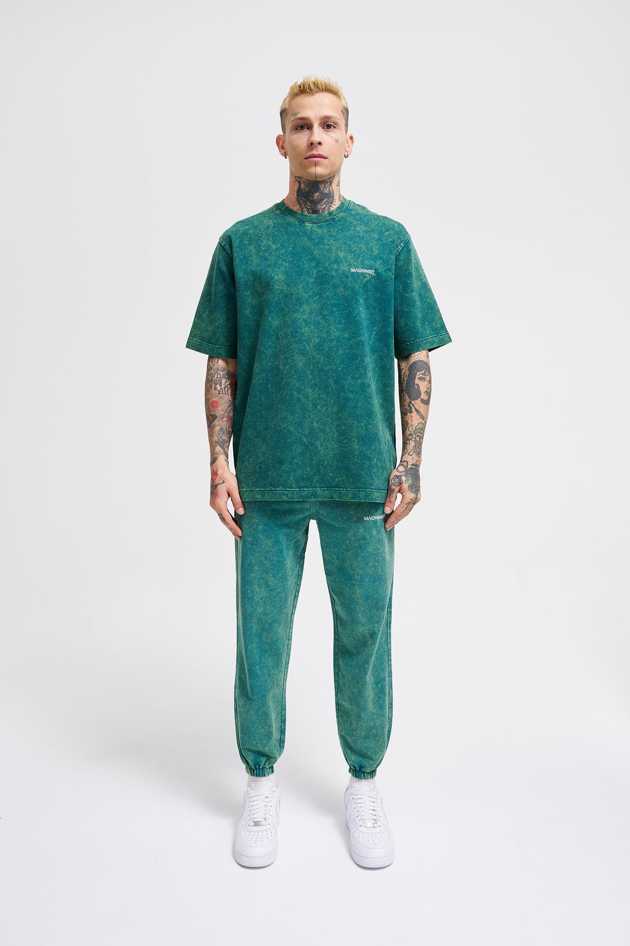 UNISEX RELAXED YIKAMALI BASIC T-SHIRT OIL GREEN SPOTTED