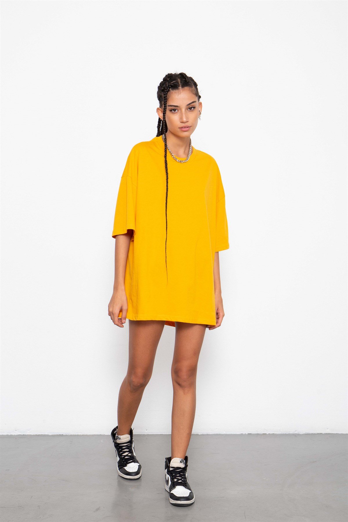 Oversize Old Scholl Basic Hardal Kadın T-Shirt