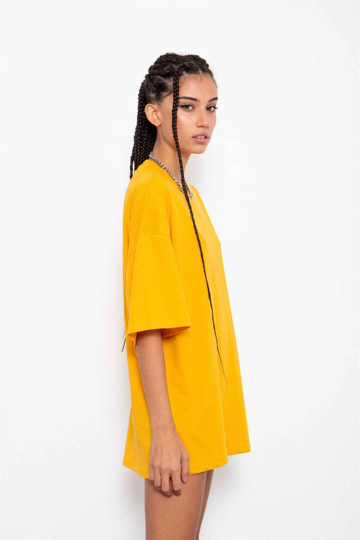 Oversize Old Scholl Basic Hardal Kadın T-Shirt