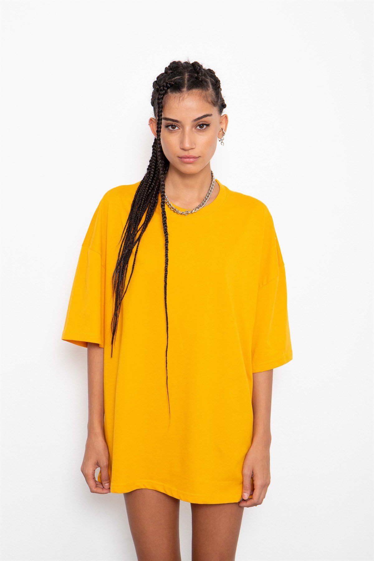Oversize Old Scholl Basic Hardal Kadın T-Shirt