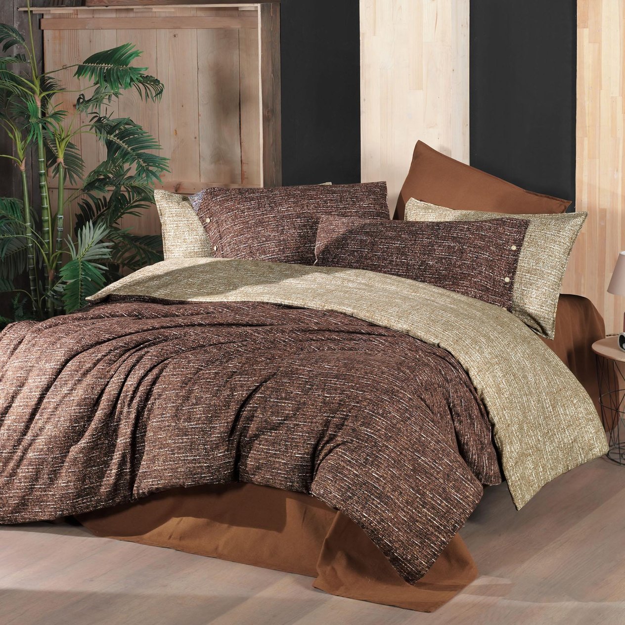 Glamis King Size (Battal Boy) %100 Pamuk Flanel (Pazen) Nevresim Takımı Taba