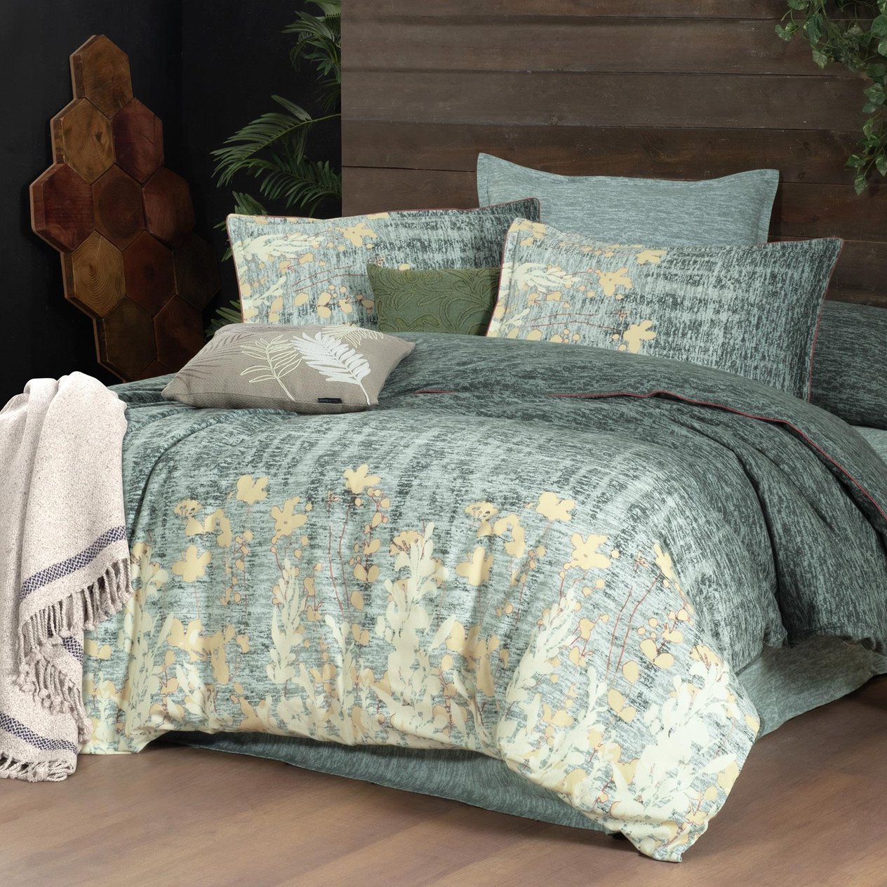 Birdie King Size (Battal Boy) %100 Pamuk Flanel (Pazen) Nevresim Takımı Yeşil