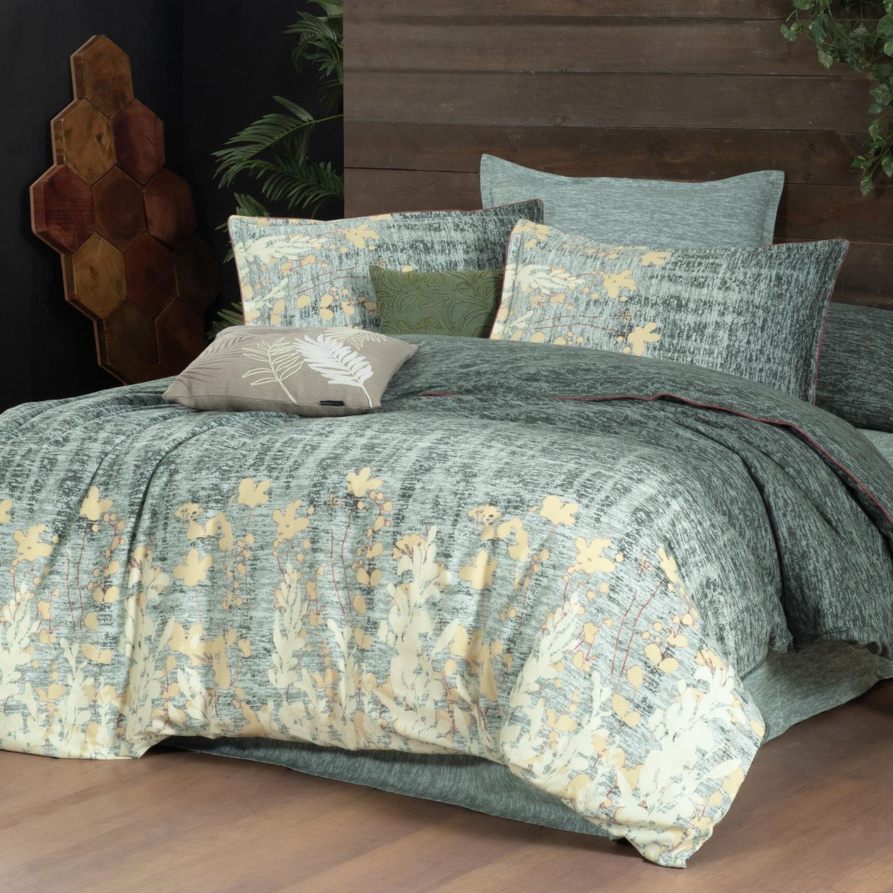 Birdie King Size (Battal Boy) %100 Pamuk Flanel (Pazen) Nevresim Takımı Yeşil