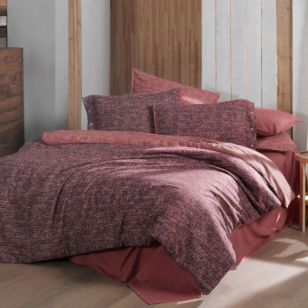 Glamis King Size (Battal Boy) %100 Pamuk Flanel (Pazen) Nevresim Takımı Bordo