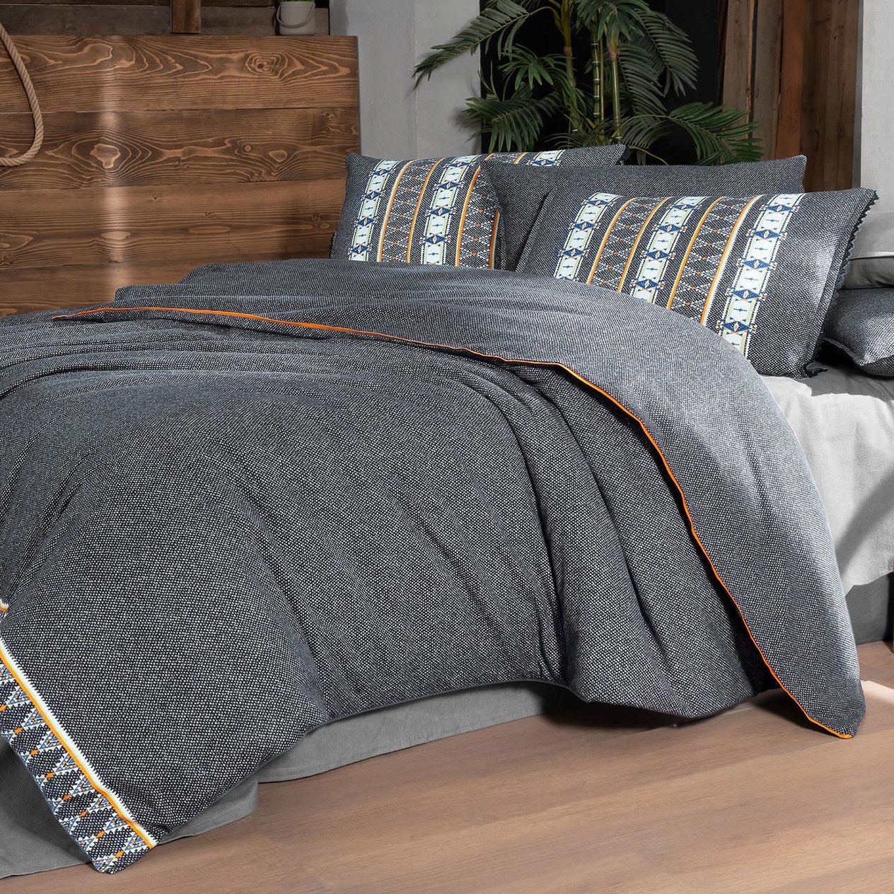Tomris King Size (Battal Boy) %100 Pamuk Flanel (Pazen) Nevresim Takımı Gri