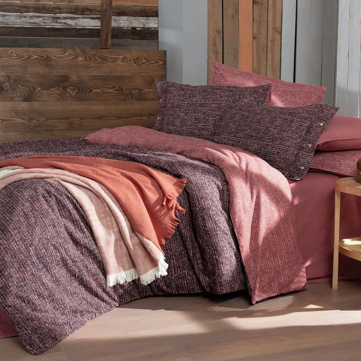 Glamis King Size (Battal Boy) %100 Pamuk Flanel (Pazen) Nevresim Takımı Bordo