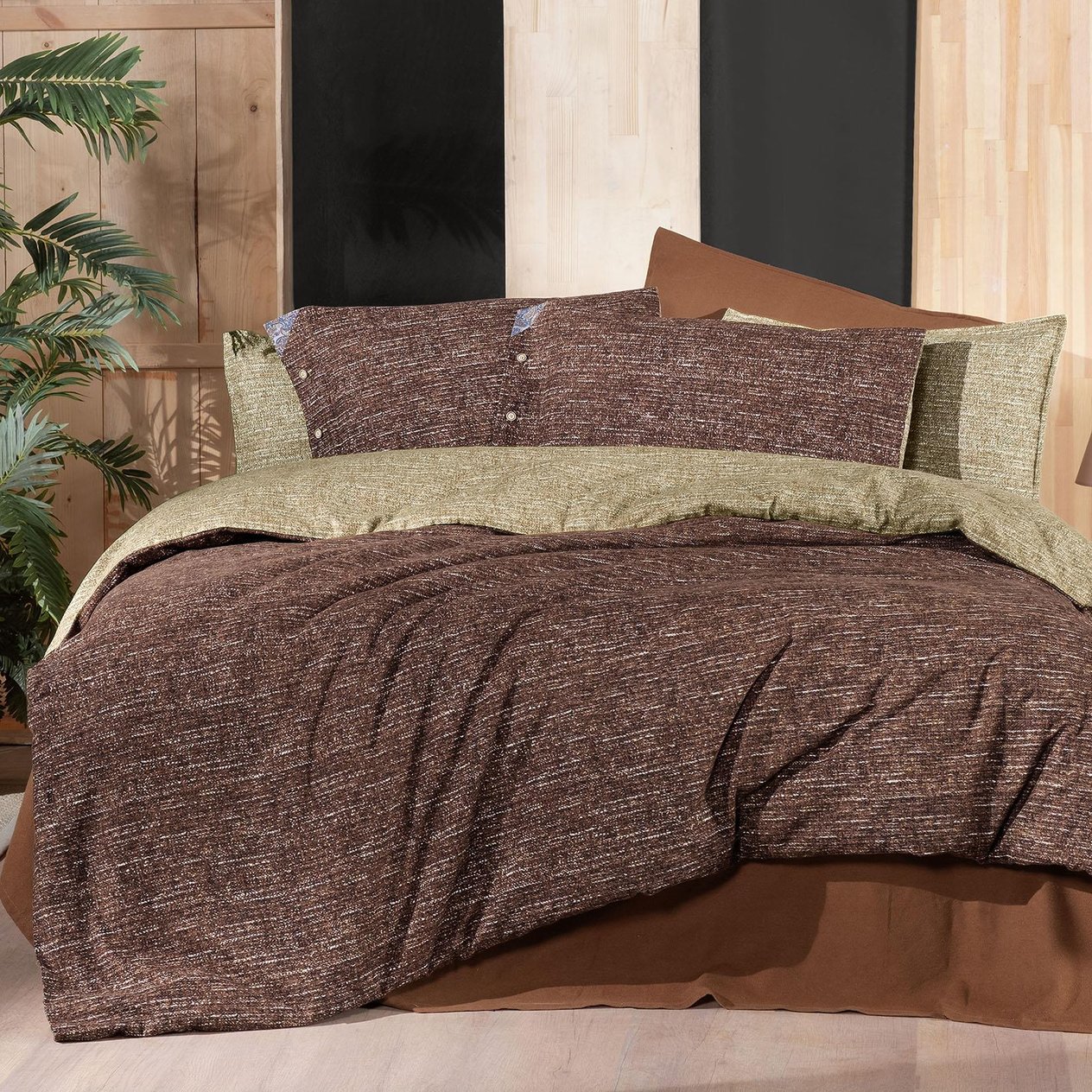 Glamis King Size (Battal Boy) %100 Pamuk Flanel (Pazen) Nevresim Takımı Taba