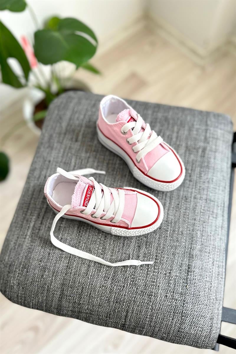 Bağcıklı Tabanı Şeritli Çocuk Spor Ayakkabı Açık Pembe