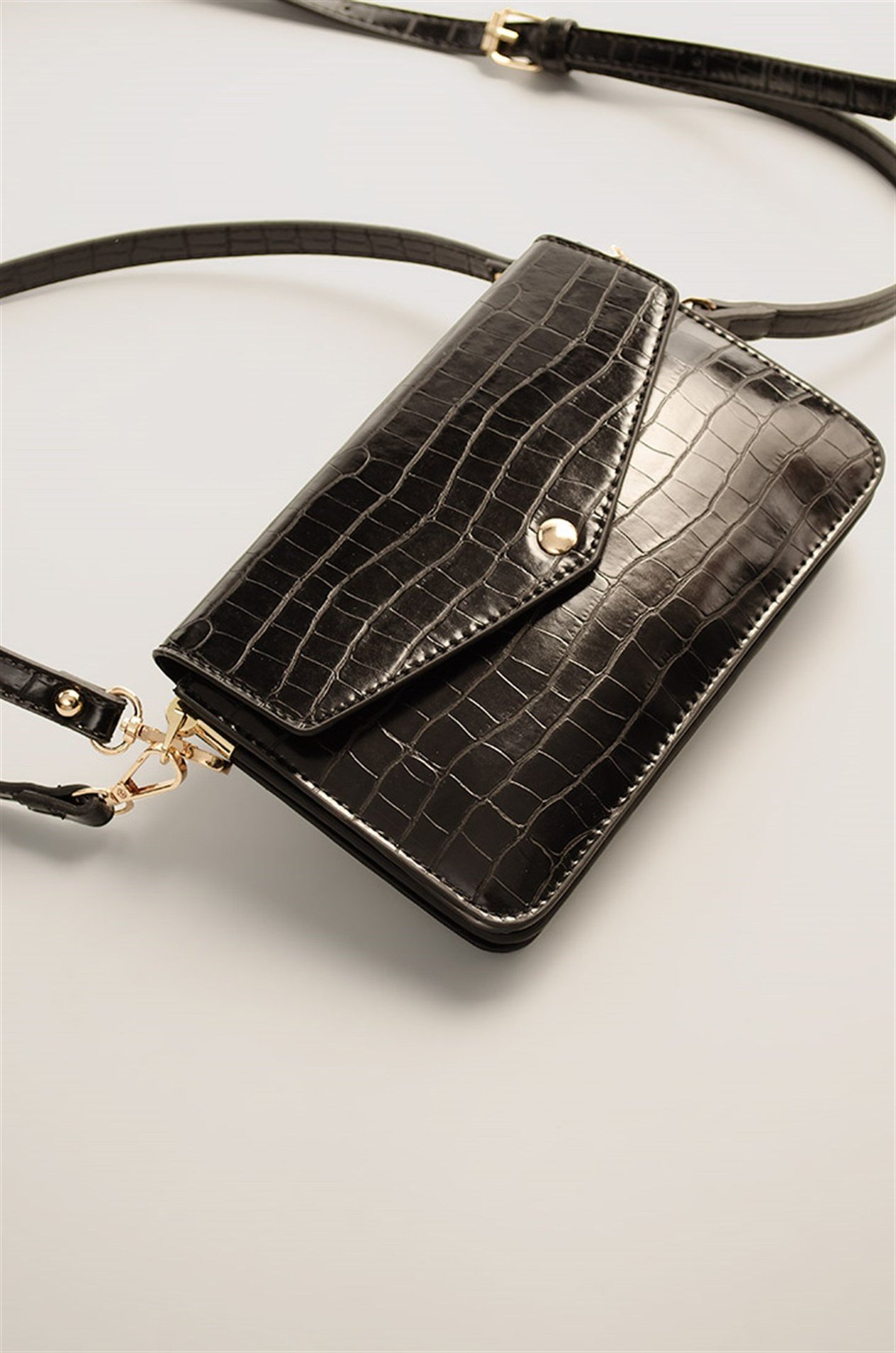ELOPSE - Siyah Croco - Mini Omuz Çanta