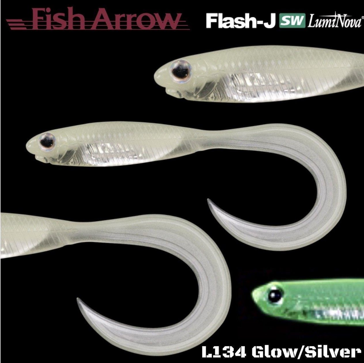 Fish Arrow Flash J Curly 5cm SW #134 Luminova Glow Silver Silikon Balık (5 Adet)