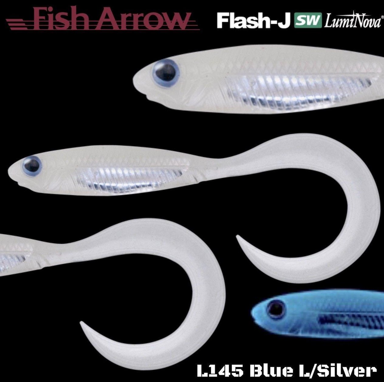 Fish Arrow Flash J Curly 5cm SW #145 Blue Luminova Glow Silver Silikon Balık (5 Adet)