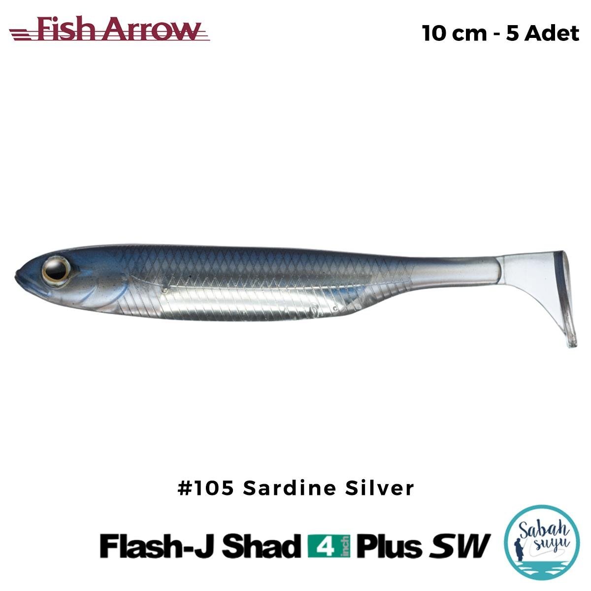 Fish Arrow Flash J Shad Plus SW 10cm (4'') #105 Sardine Silver Silikon Balık (5 Adet)