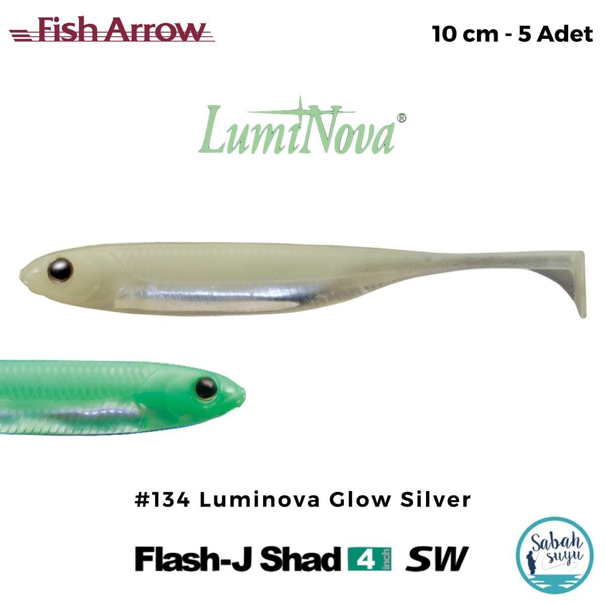 Fish Arrow Flash J Shad SW 10cm (4'') #134 Luminova Glow Silver Silikon Balık (5 Adet)