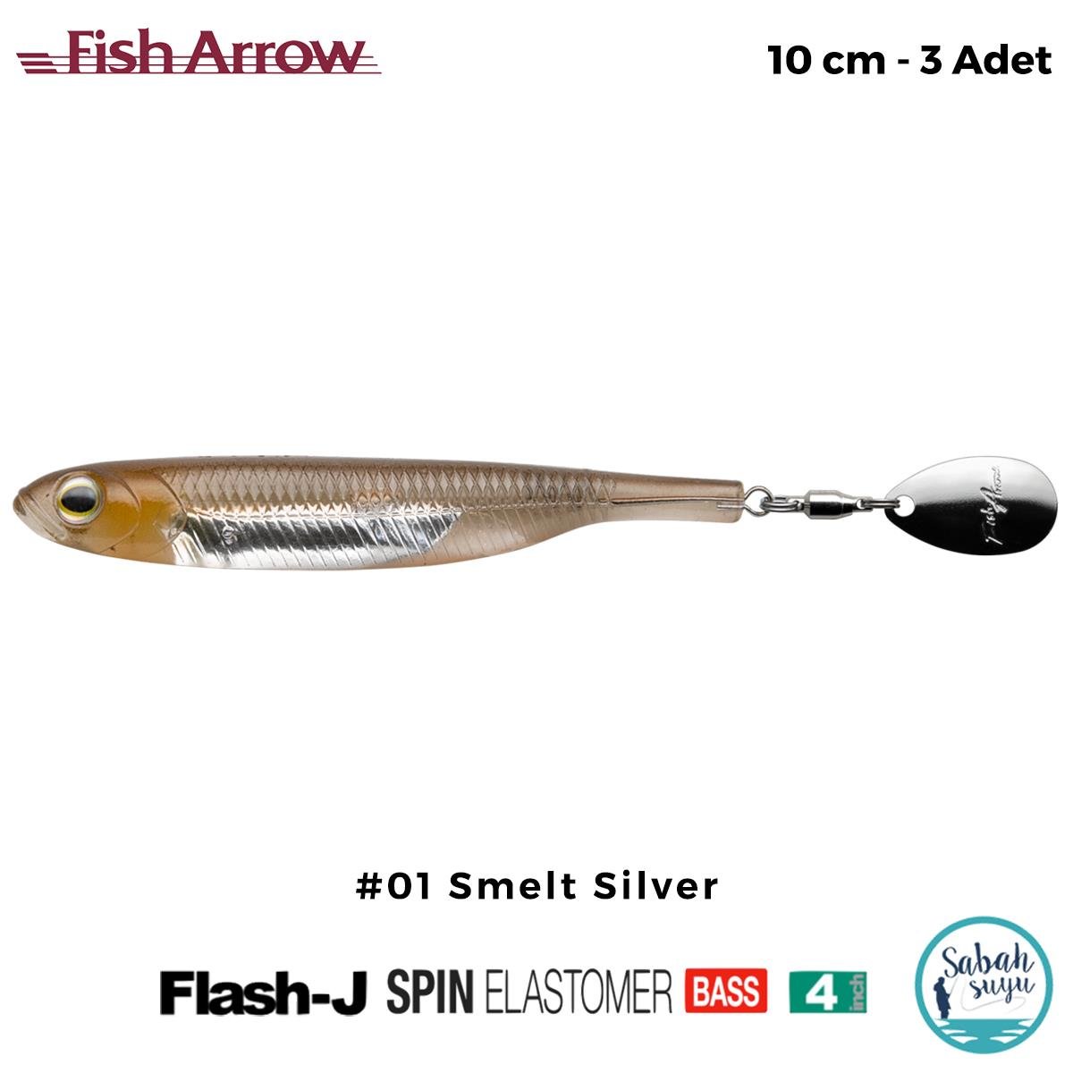 Fish Arrow Flash J Spin Elastomer 10cm (4'') #01 Smelt Silver Silikon Balık (3 Adet)