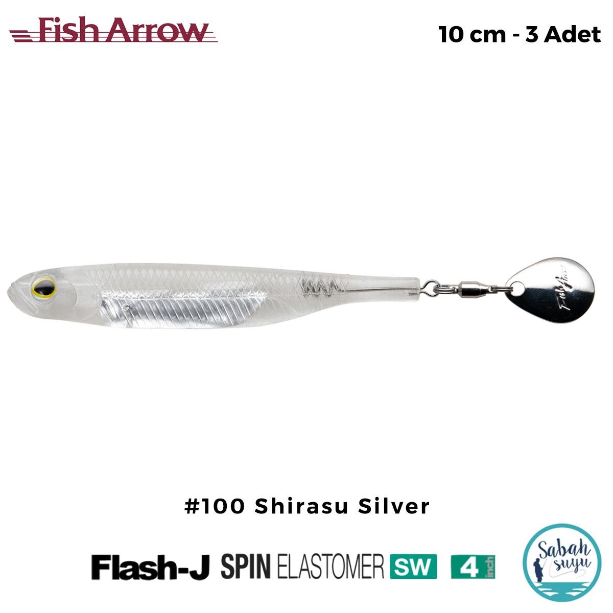 Fish Arrow Flash J Spin Elastomer SW 10cm (4'') #100 Shirasu Silver Silikon Balık (3 Adet)