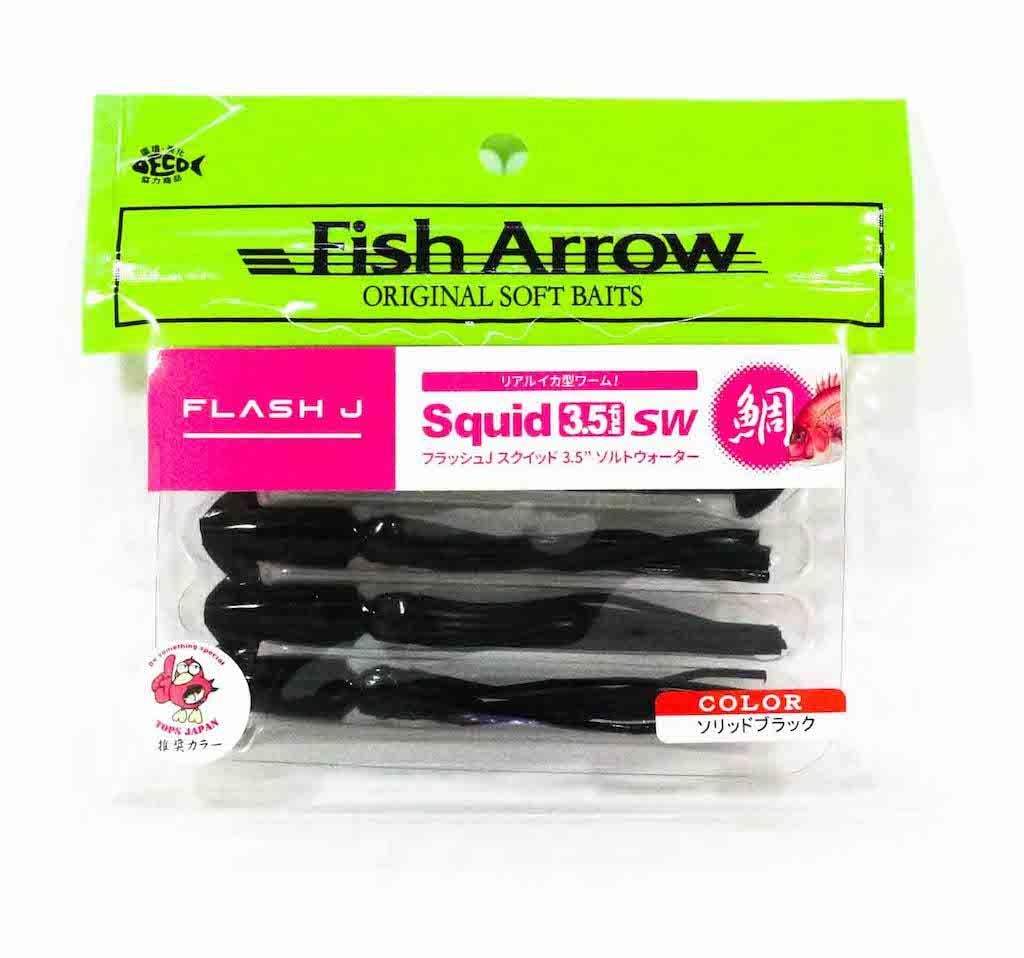 Fish Arrow Flash J Squid 9cm SW #07 Solid Black Silikon Kalamar (5 Adet)