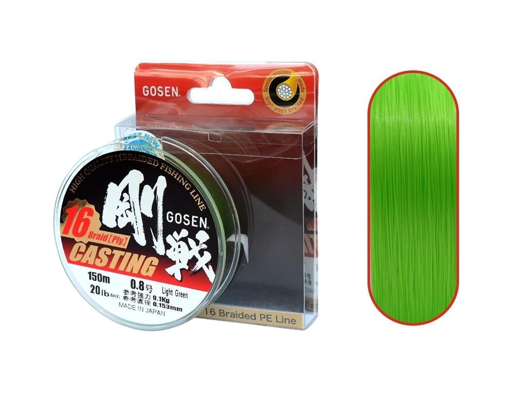 Gosen W16 Casting 16X İp Misina A.Yeşil 150m PE 0.8 0.15mm 20lb/9.0kg