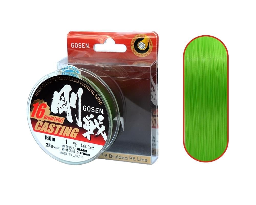 Gosen W16 Casting 16X İp Misina A.Yeşil 150m PE 1.0 0.17mm 23lb/10.6kg