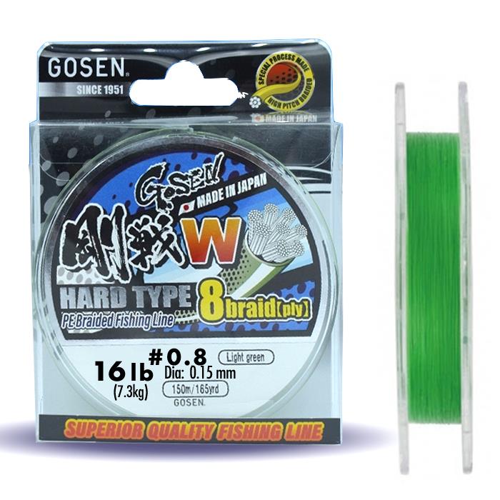 Gosen W8 Hard İp Misina 150m A.Yeşil PE 0.8 0.15mm 16lb/7.3kg