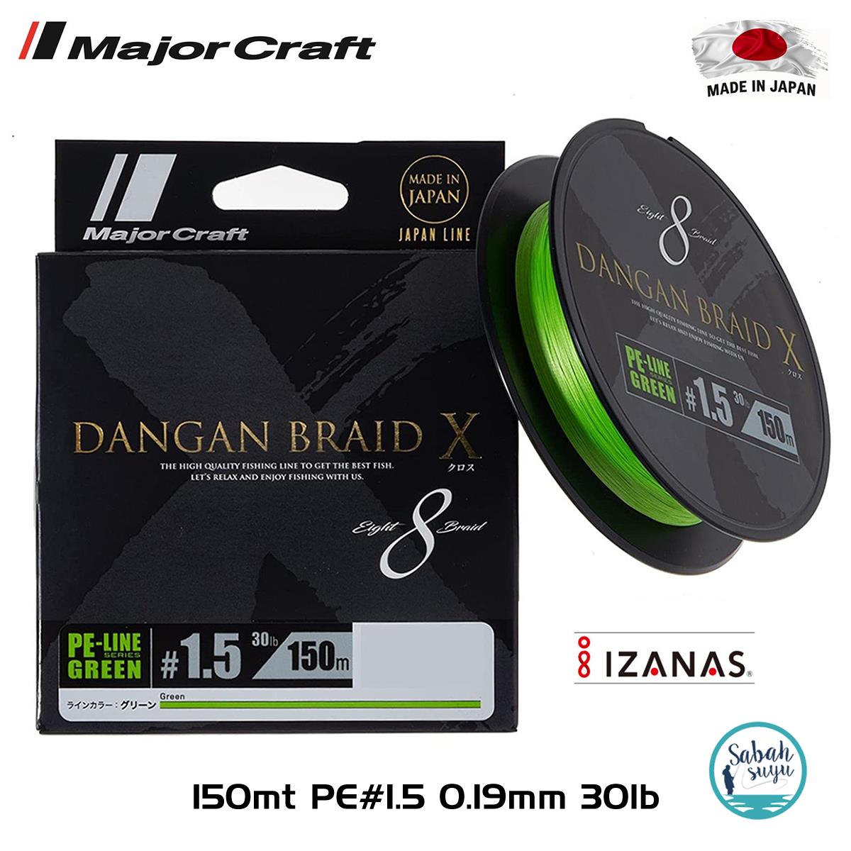 Major Craft Dangan Braid X 8X İp Misina PE 1.5 0.19mm 30lb/13.60kg 150mt Yeşil