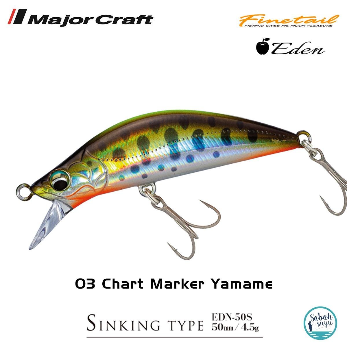 Major Craft Finetail Eden 50S 4.5gr LRF Sahte Balık # 03 Chart Marker Yamame