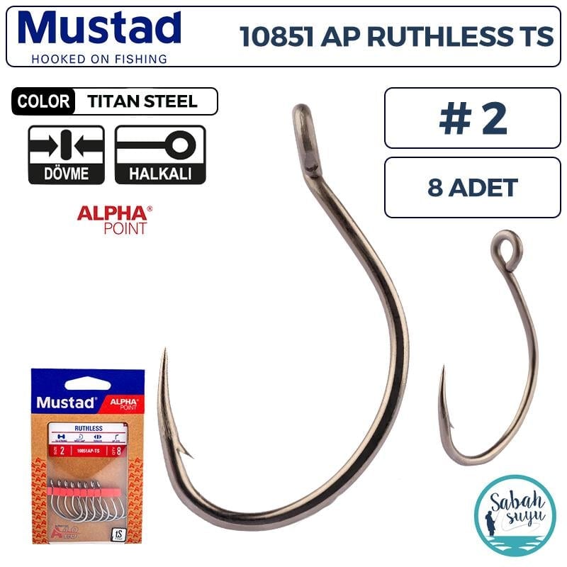 Mustad 10851 AP Ruthless Delikli Olta İğnesi TS #2 (8 Adet)