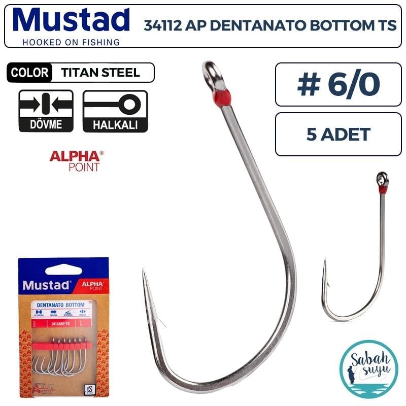 Mustad 34112 AP Dentanato Bottom Delikli Olta İğnesi TS #6/0 (5 Adet)