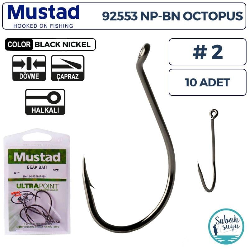 Mustad 92553 NP-BN Octopus Delikli İğne Siyah #2 (10 Adet)